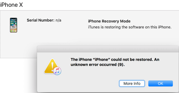 error 9 iphone restore