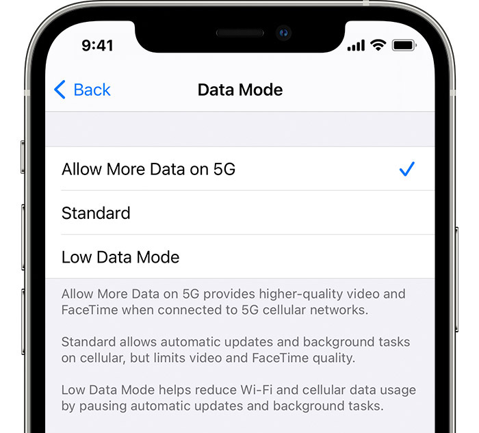 allow more 5g data iPhone - 5G cellular data mode